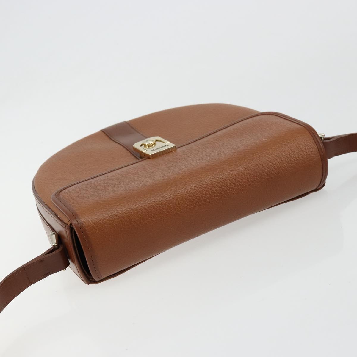Burberrys Shoulder Bag Leather Brown Gold Auth ep14186