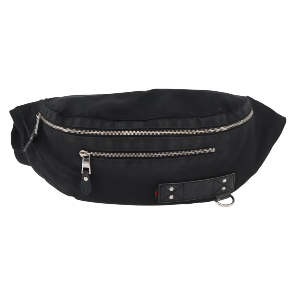 GUCCI Web Sherry Line Shoulder Bag Nylon Black Silver 246409 Auth ep14192