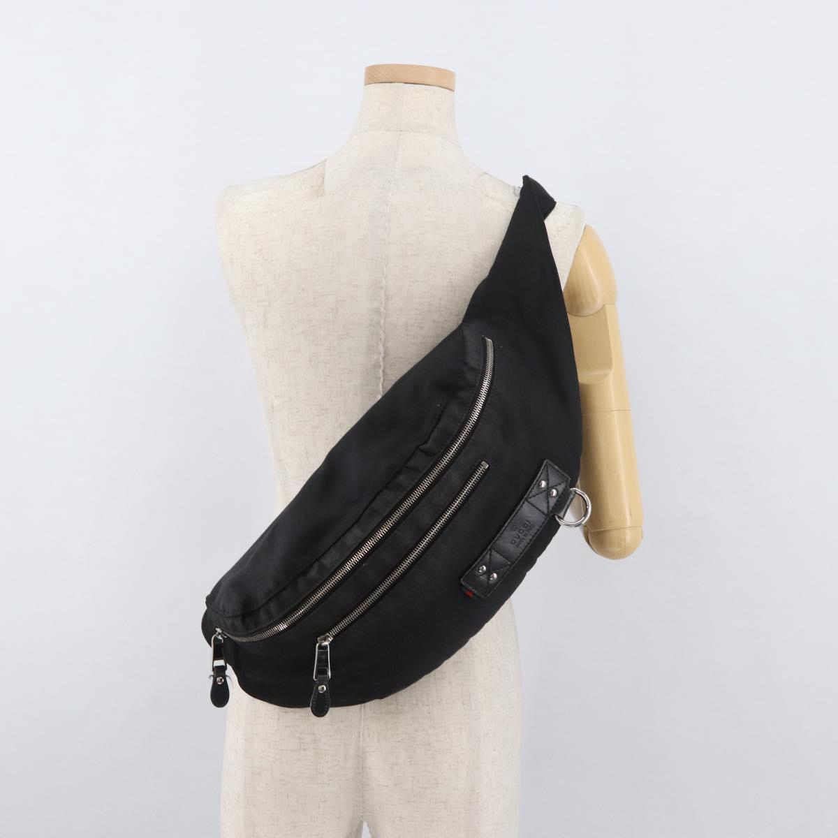 GUCCI Web Sherry Line Shoulder Bag Nylon Black Silver 246409 Auth ep14192