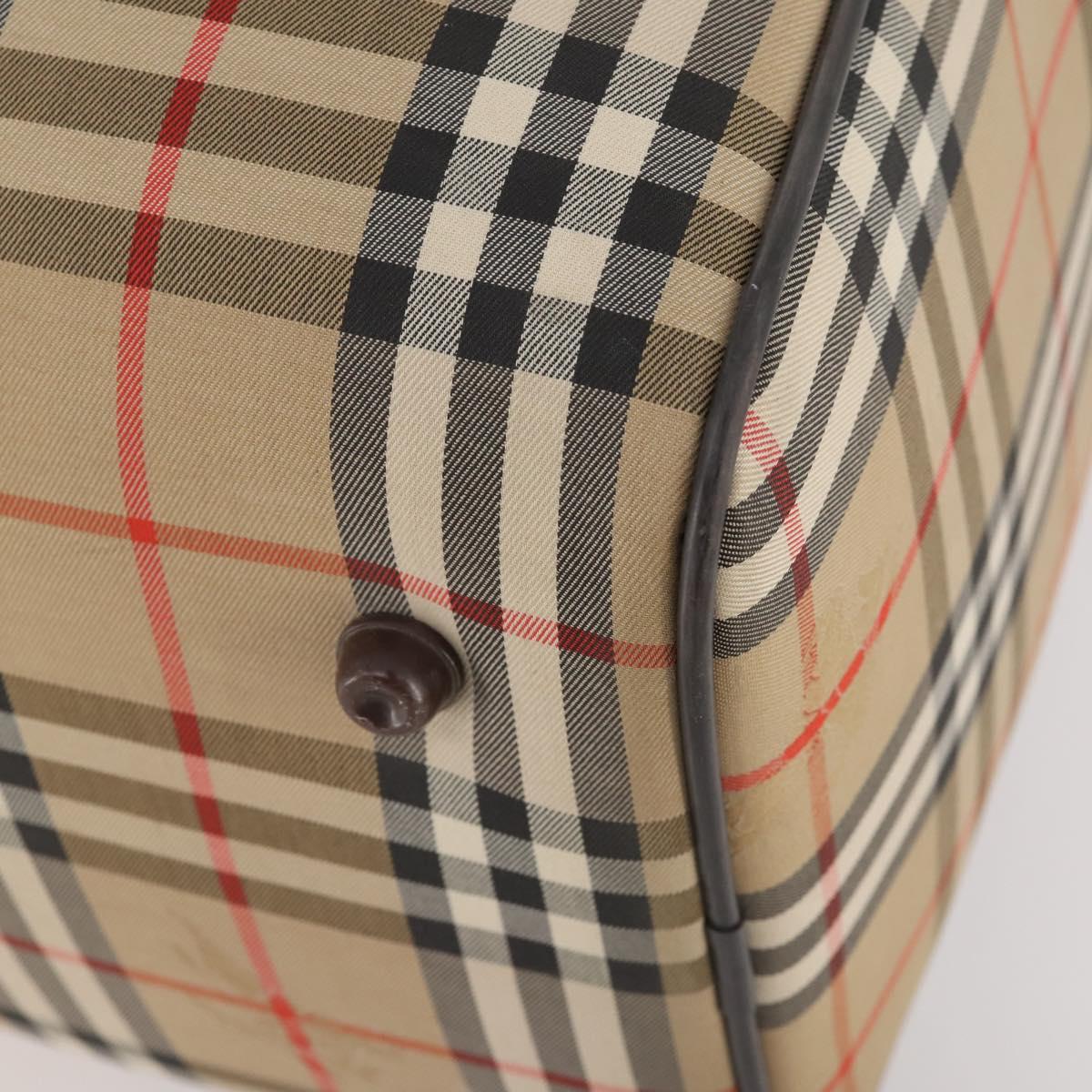 Burberrys Nova Check Boston Bag Canvas Beige Gold Auth ep14196