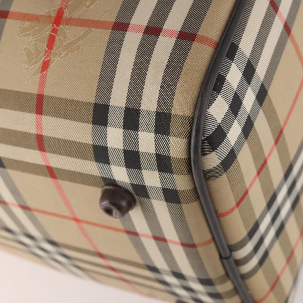 Burberrys Nova Check Boston Bag Canvas Beige Gold Auth ep14196