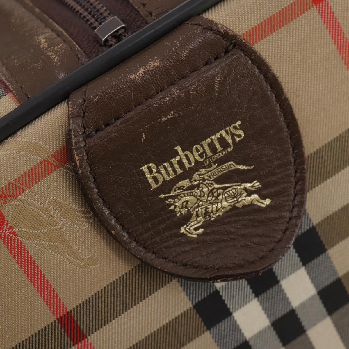 Burberrys Nova Check Boston Bag Canvas Beige Gold Auth ep14196