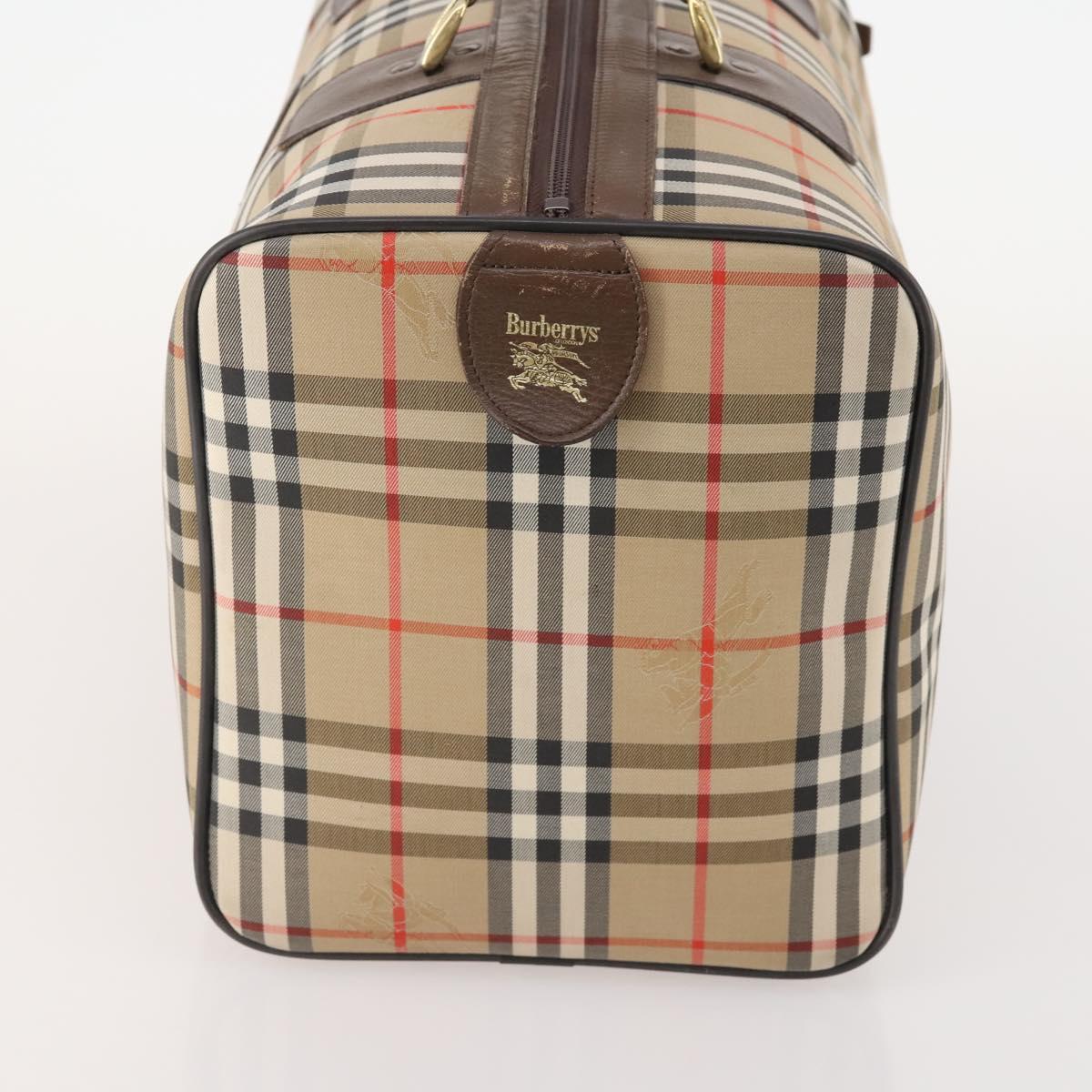 Burberrys Nova Check Boston Bag Canvas Beige Gold Auth ep14196