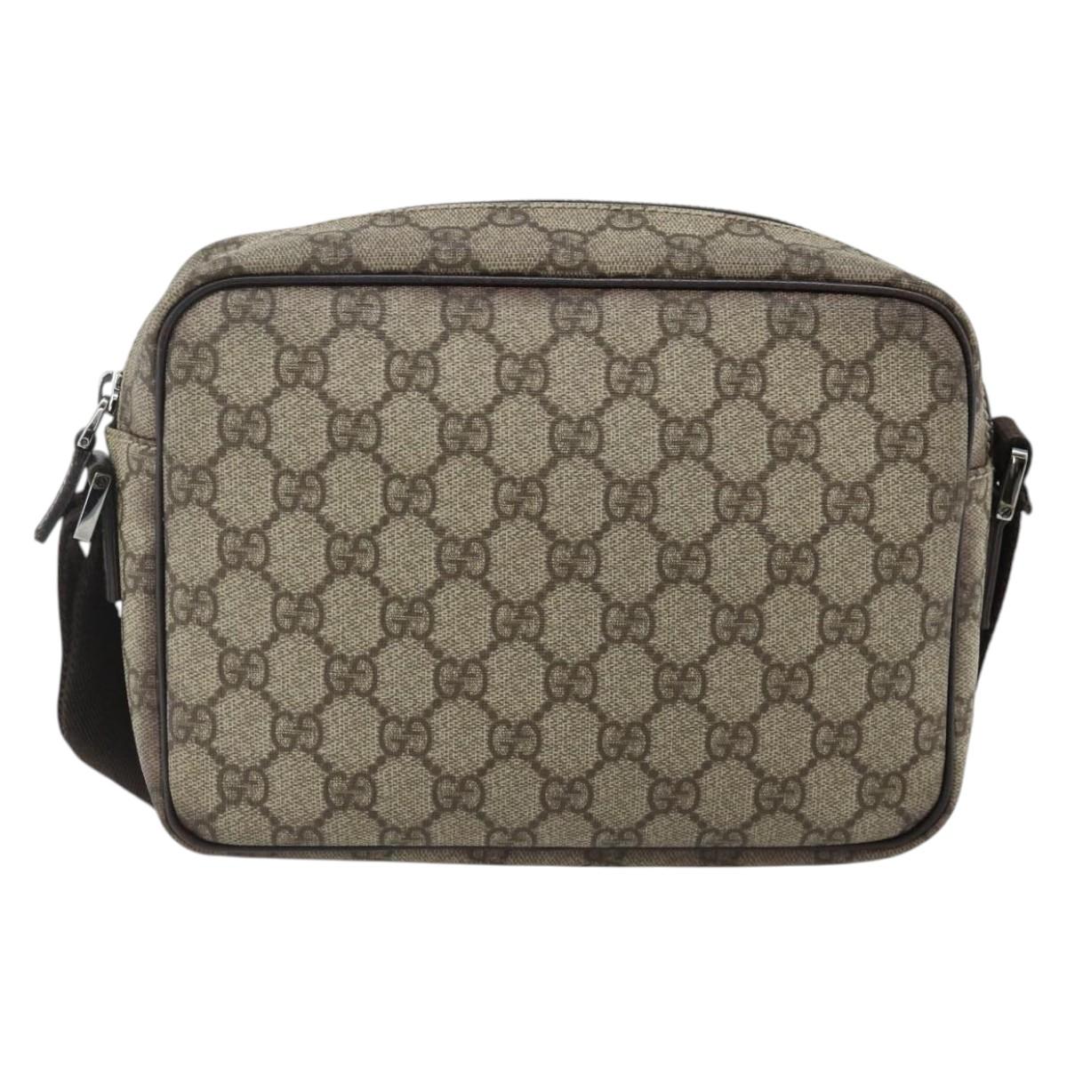 GUCCI GG Supreme Shoulder Bag PVC Beige Silver 114291 Auth ep14204