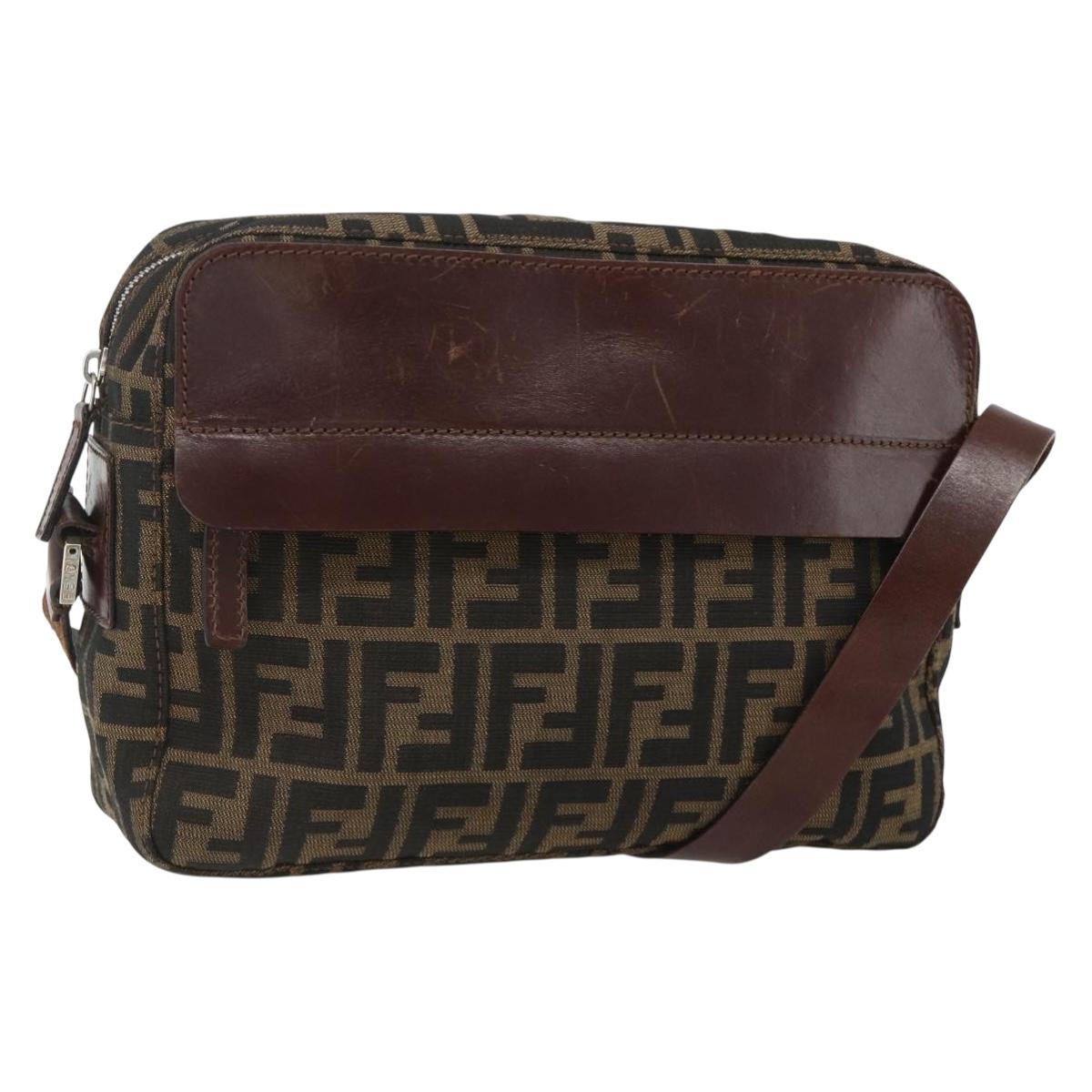 FENDI Zucca Canvas Shoulder Bag Black Brown Auth ep14209A
