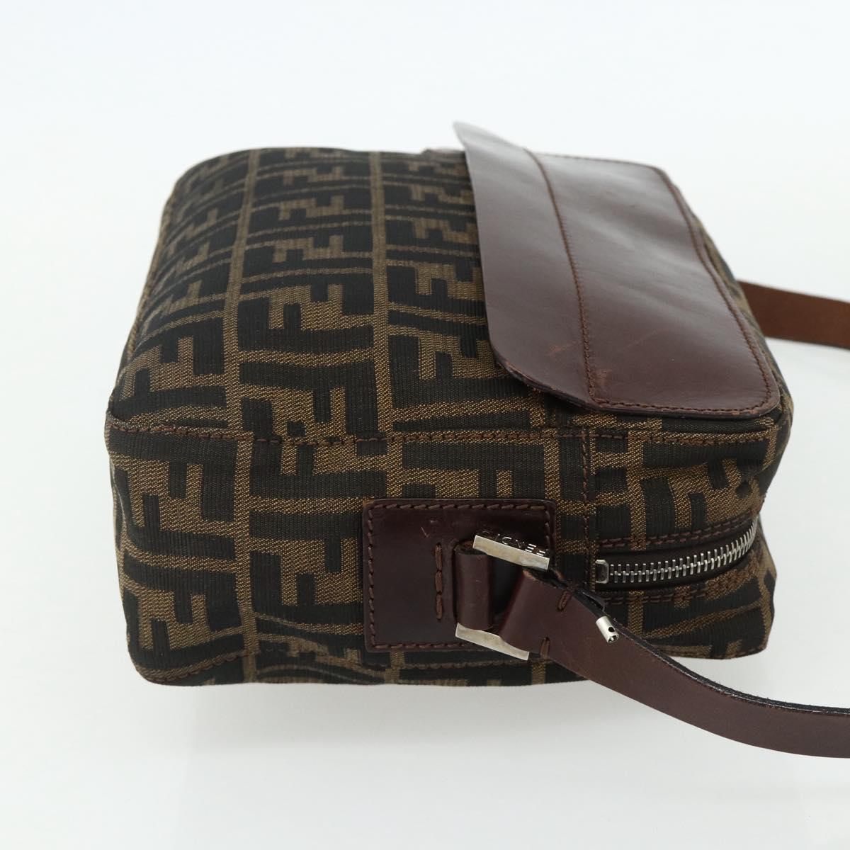 FENDI Zucca Canvas Shoulder Bag Black Brown Auth ep14209A