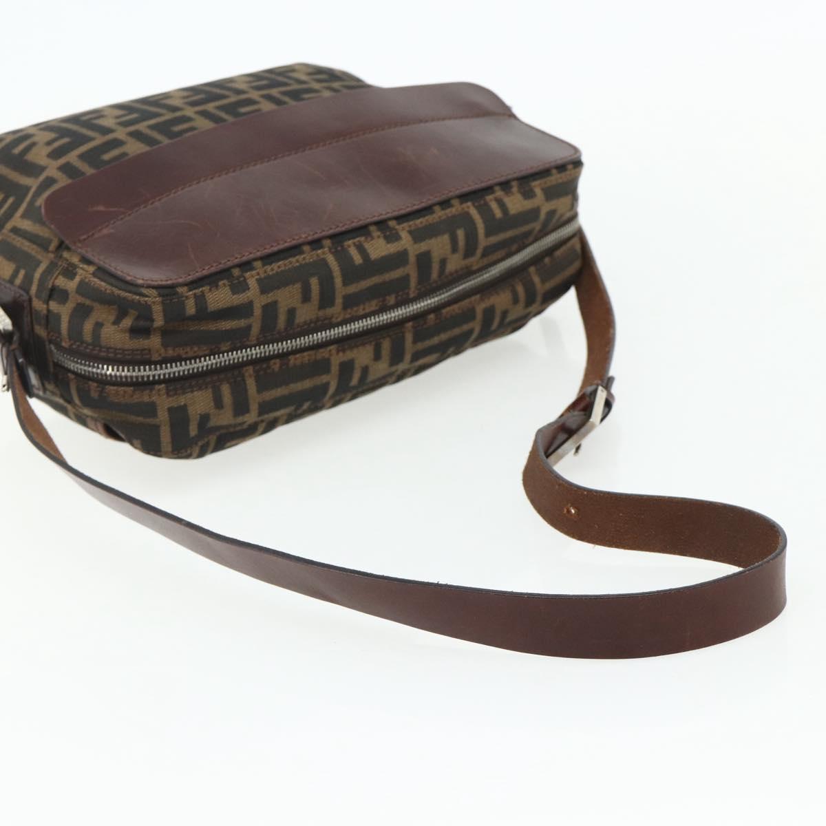 FENDI Zucca Canvas Shoulder Bag Black Brown Auth ep14209A