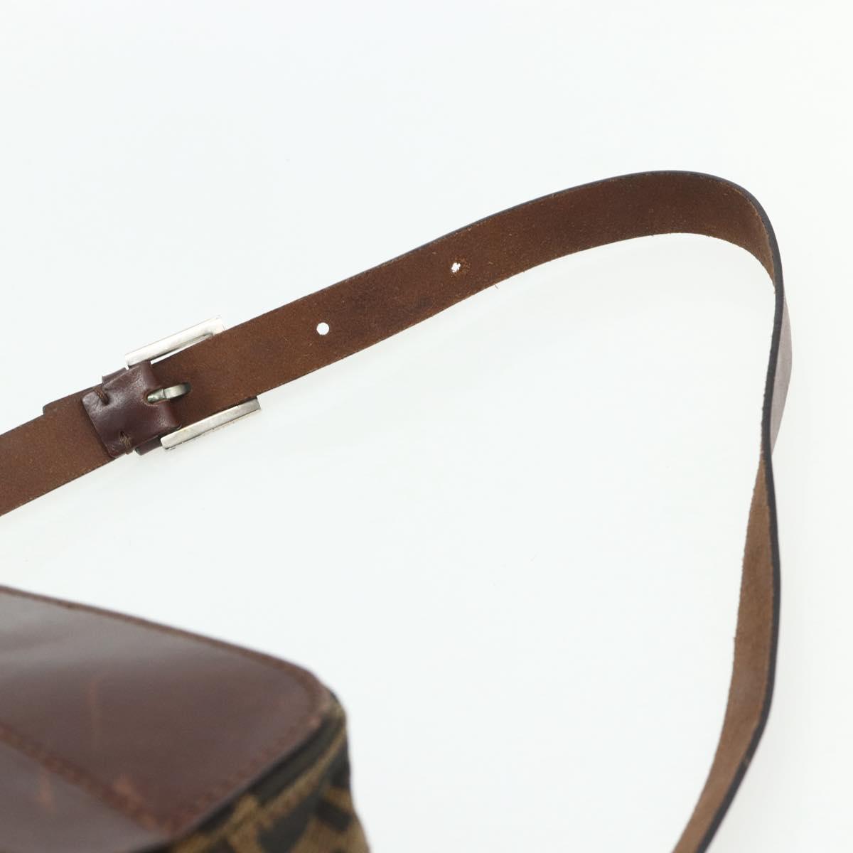 FENDI Zucca Canvas Shoulder Bag Black Brown Auth ep14209A