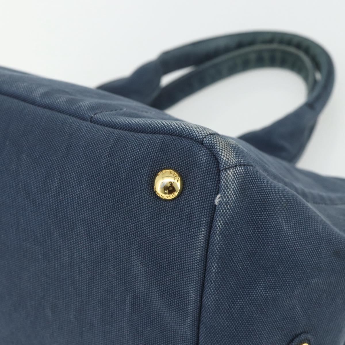 PRADA Canapa M Hand Bag Canvas Navy Gold Auth ep14222