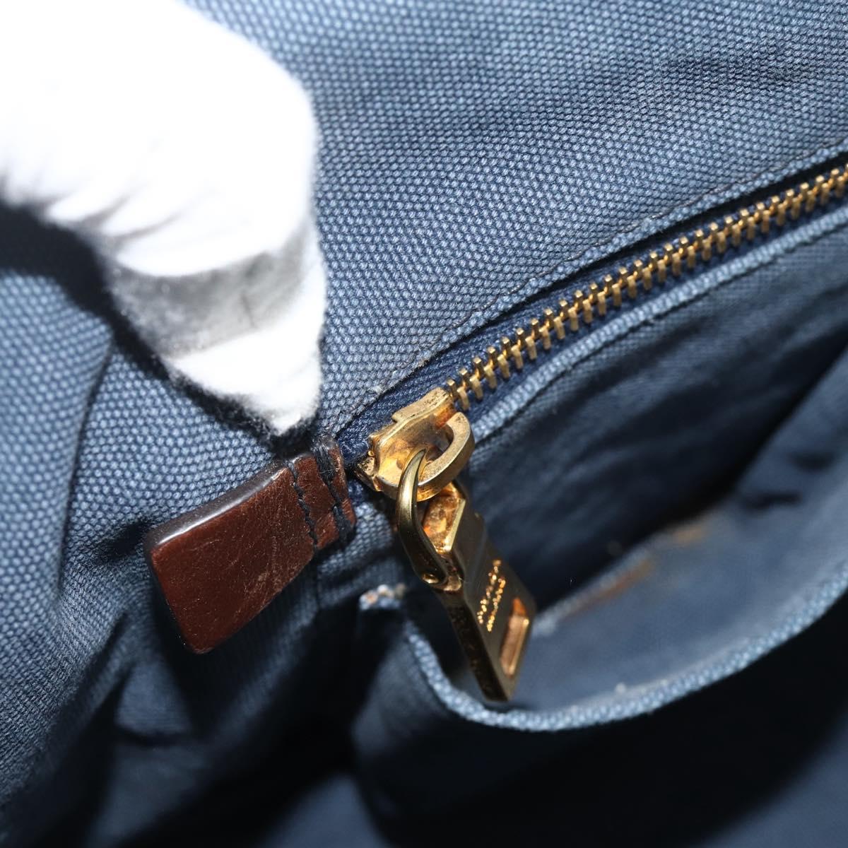 PRADA Canapa M Hand Bag Canvas Navy Gold Auth ep14222