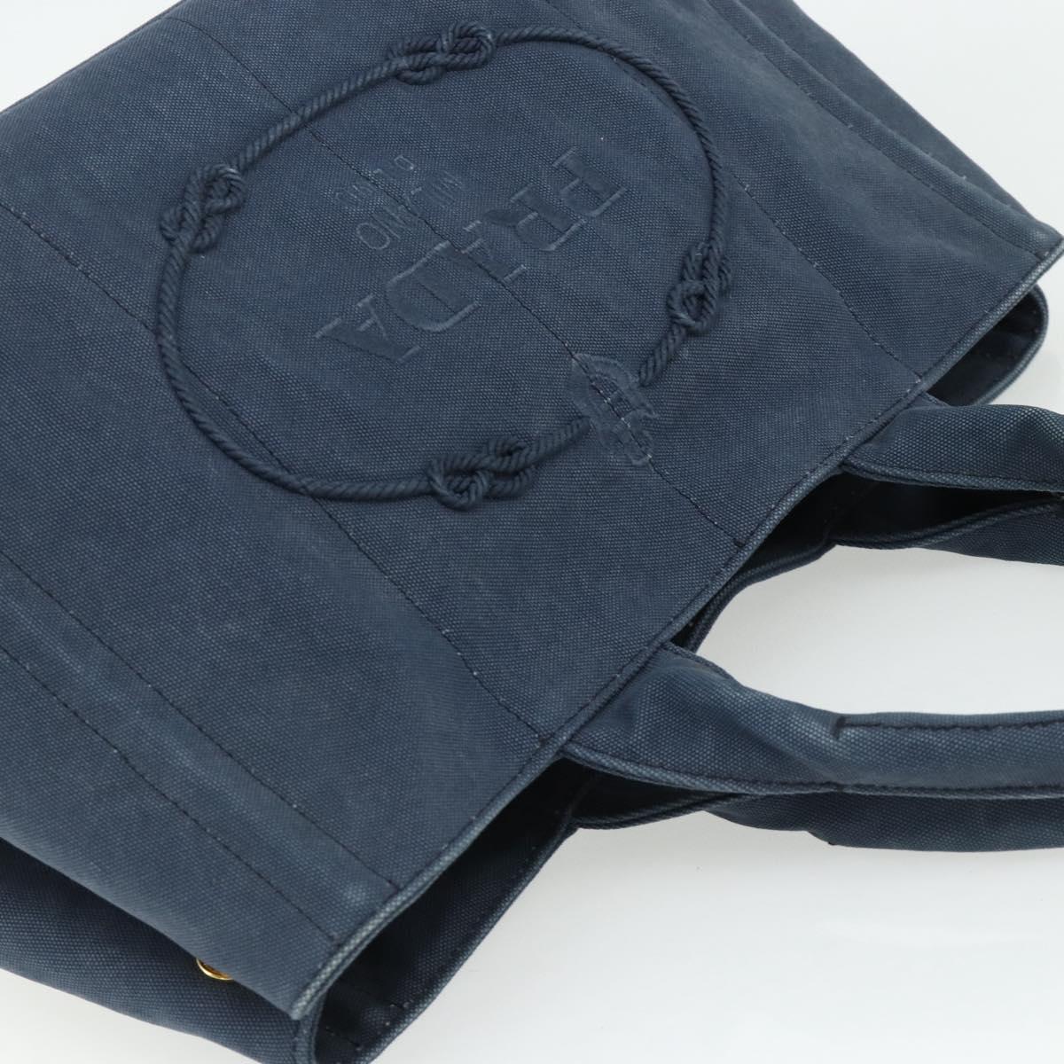 PRADA Canapa M Hand Bag Canvas Navy Gold Auth ep14222