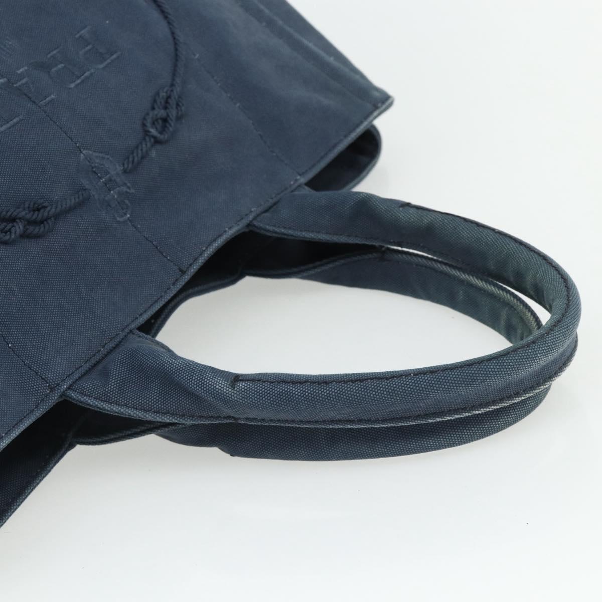 PRADA Canapa M Hand Bag Canvas Navy Gold Auth ep14222