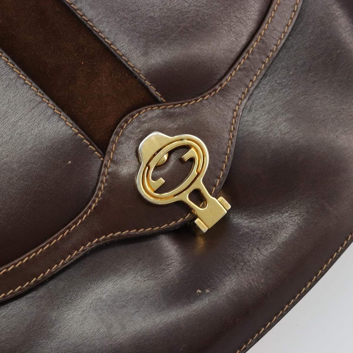GUCCI Shoulder Bag Leather Brown Gold Auth ep14223