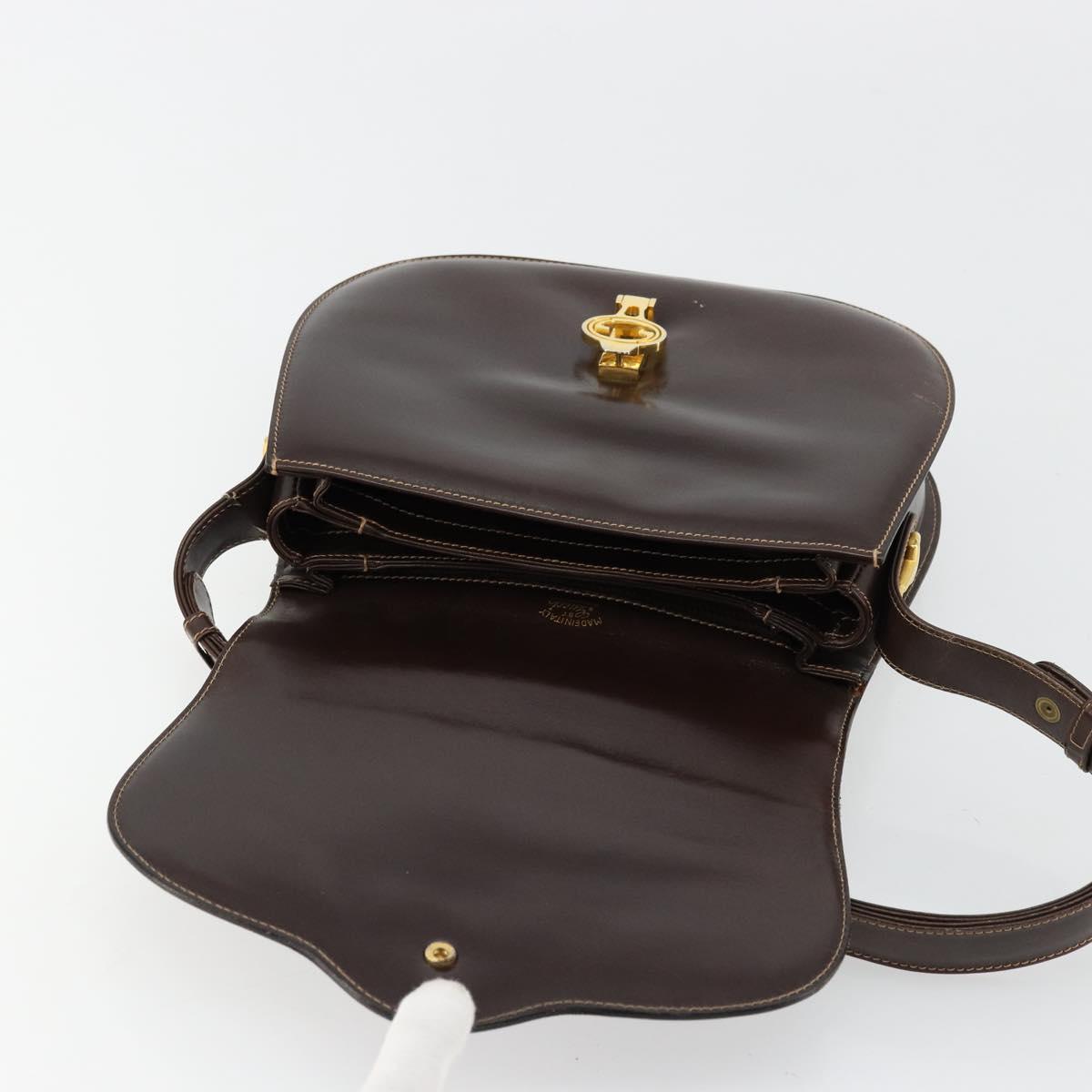 GUCCI Shoulder Bag Leather Brown Gold Auth ep14223