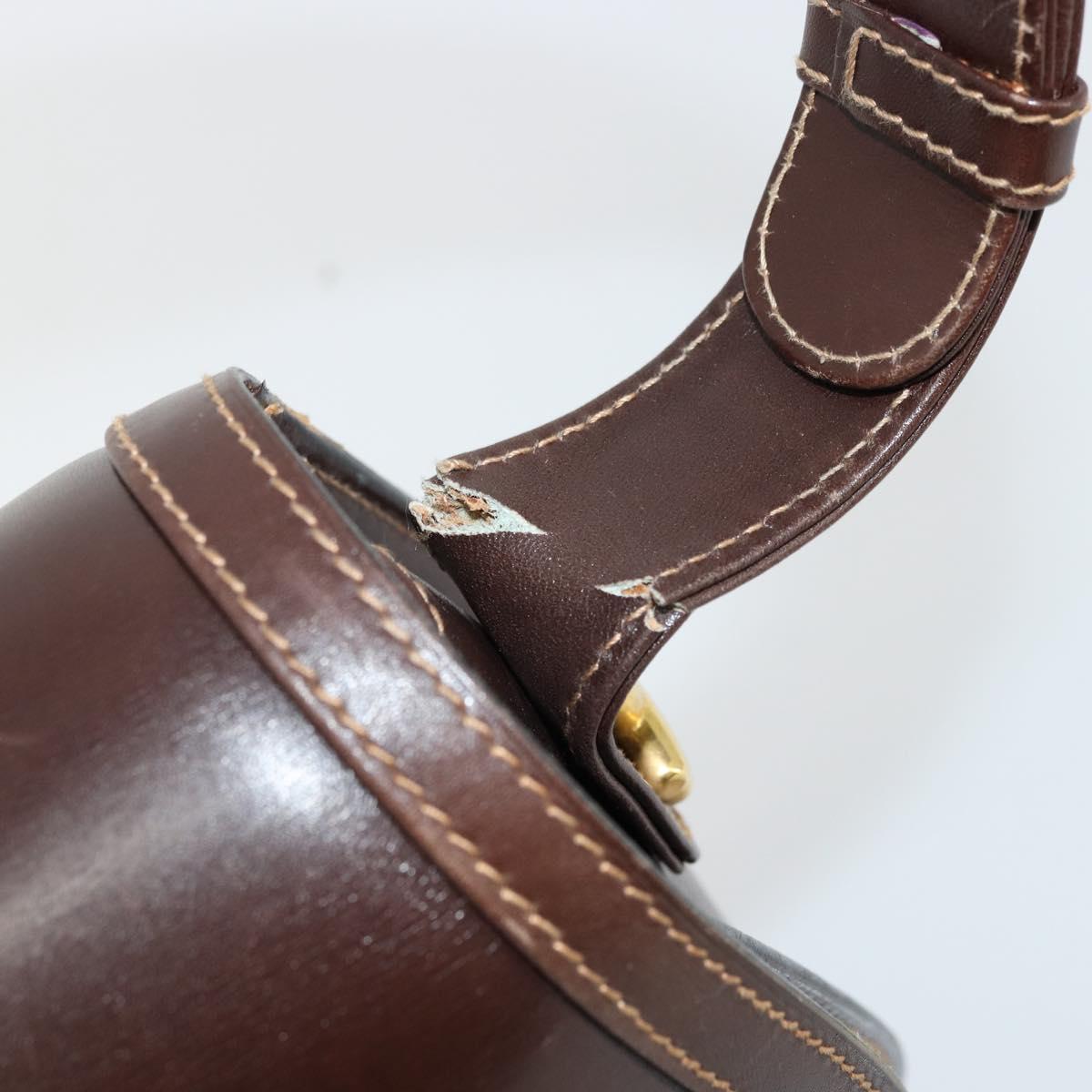 GUCCI Shoulder Bag Leather Brown Gold Auth ep14223