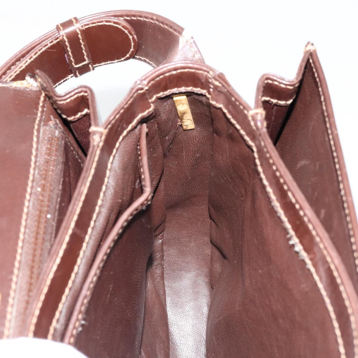 GUCCI Shoulder Bag Leather Brown Gold Auth ep14223