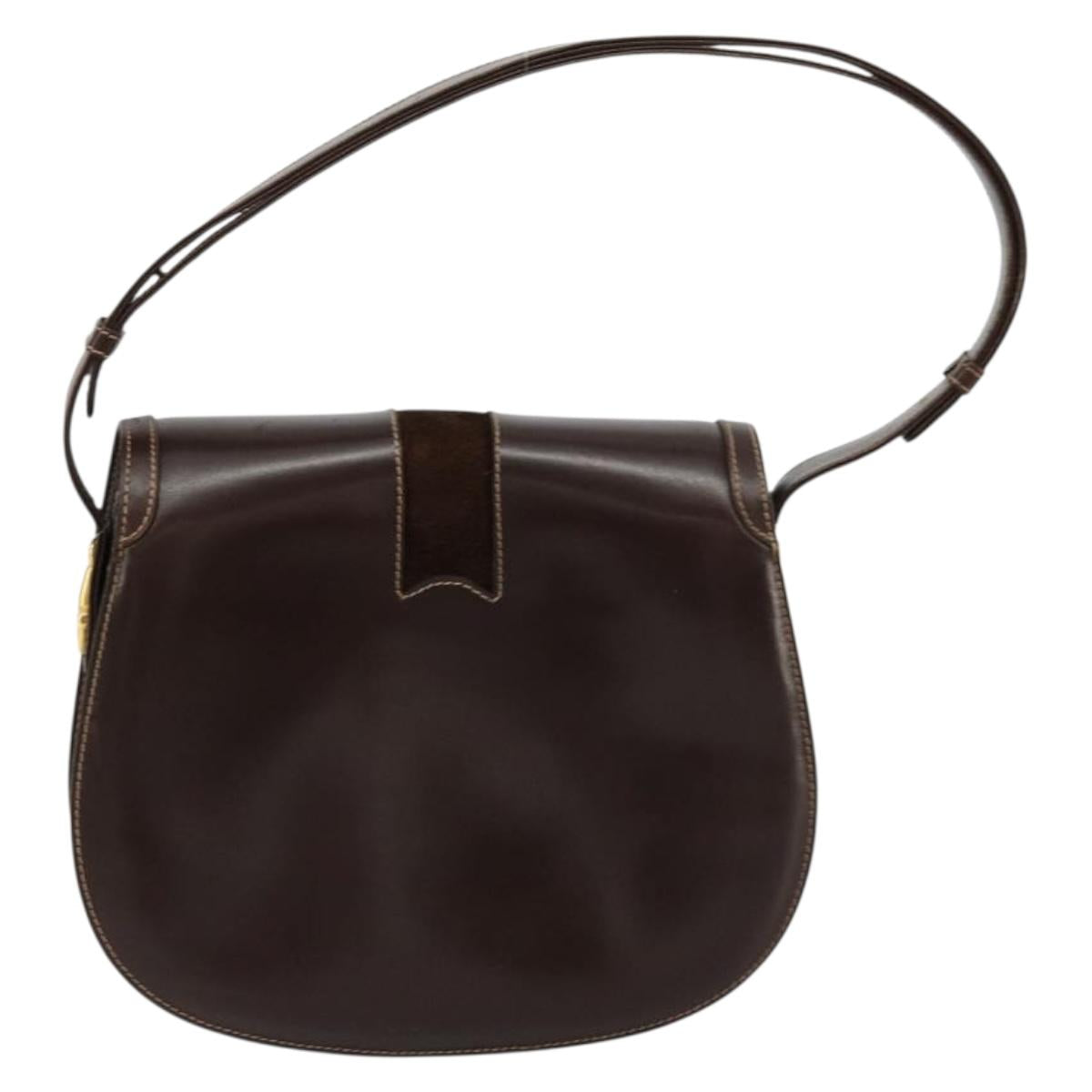 GUCCI Shoulder Bag Leather Brown Gold Auth ep14223