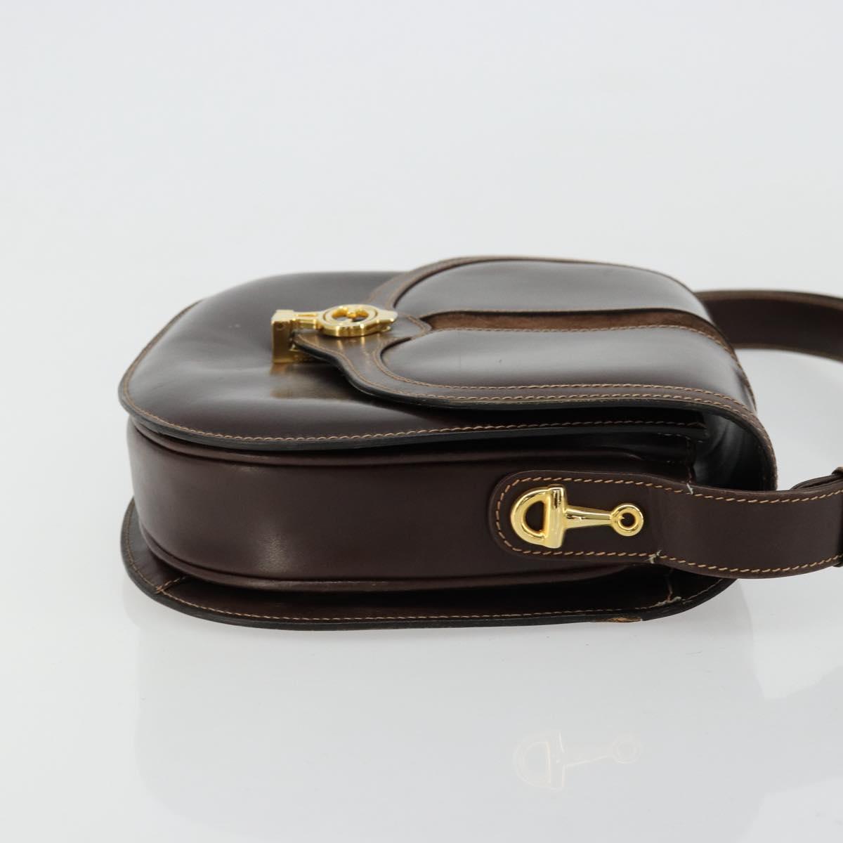 GUCCI Shoulder Bag Leather Brown Gold Auth ep14223