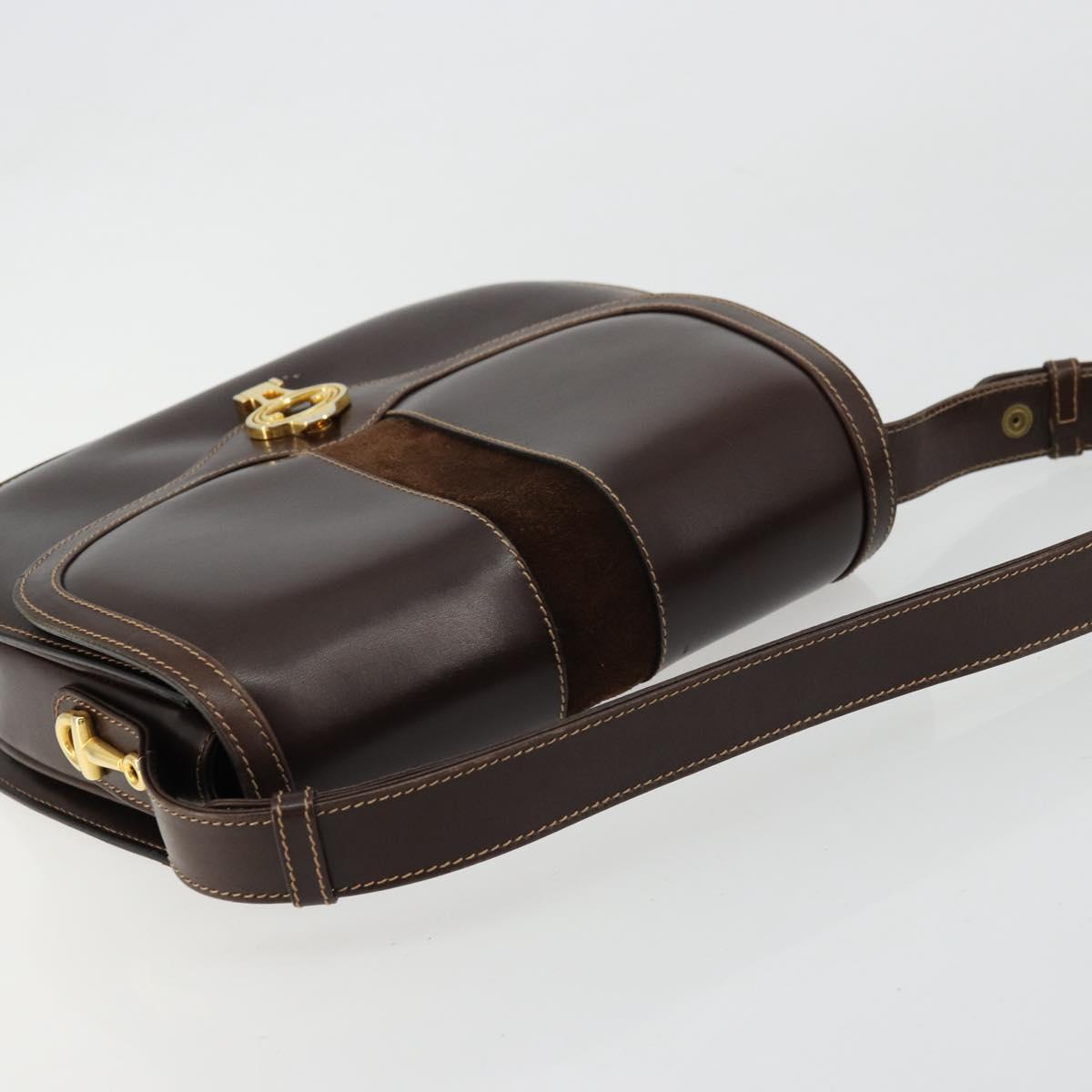 GUCCI Shoulder Bag Leather Brown Gold Auth ep14223