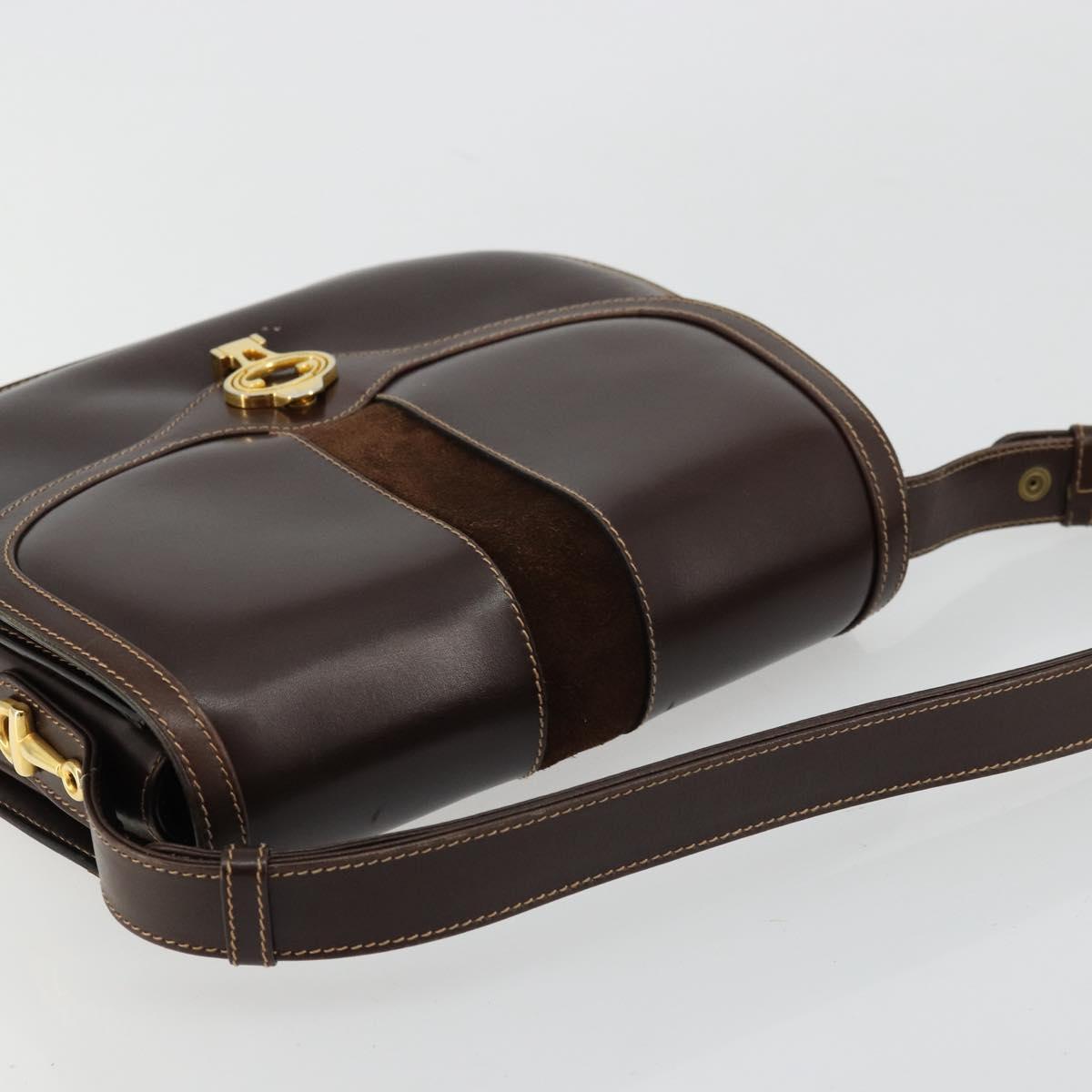 GUCCI Shoulder Bag Leather Brown Gold Auth ep14223