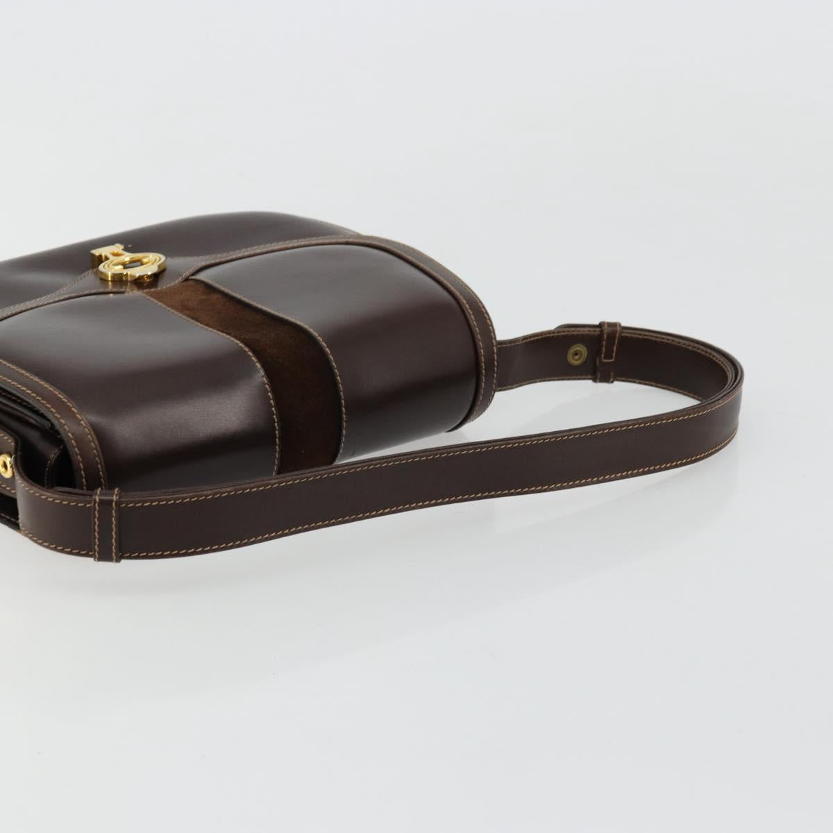 GUCCI Shoulder Bag Leather Brown Gold Auth ep14223