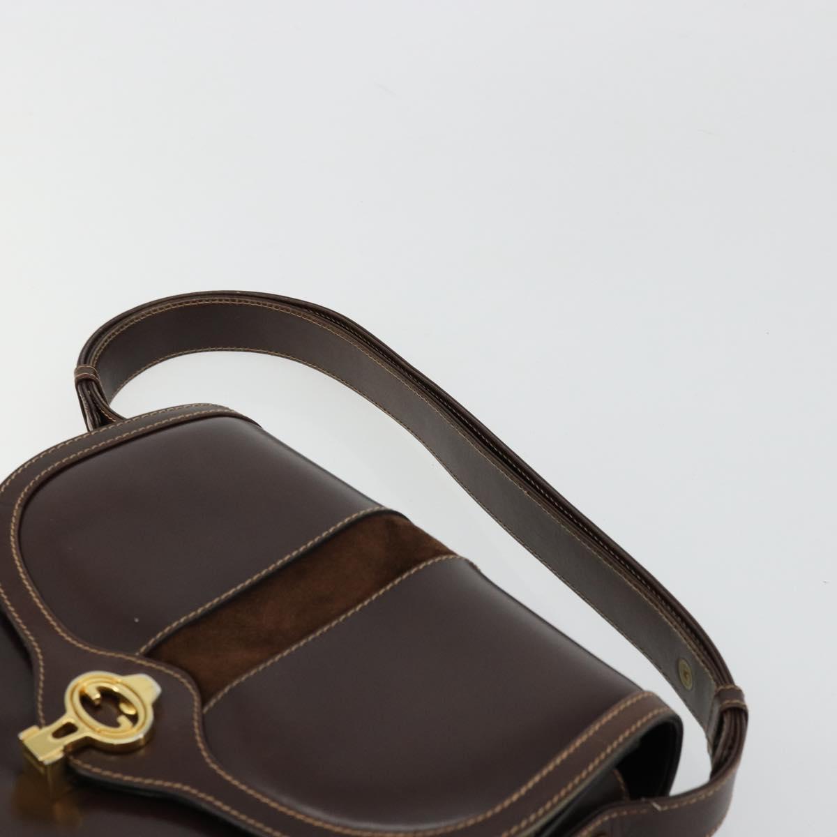 GUCCI Shoulder Bag Leather Brown Gold Auth ep14223