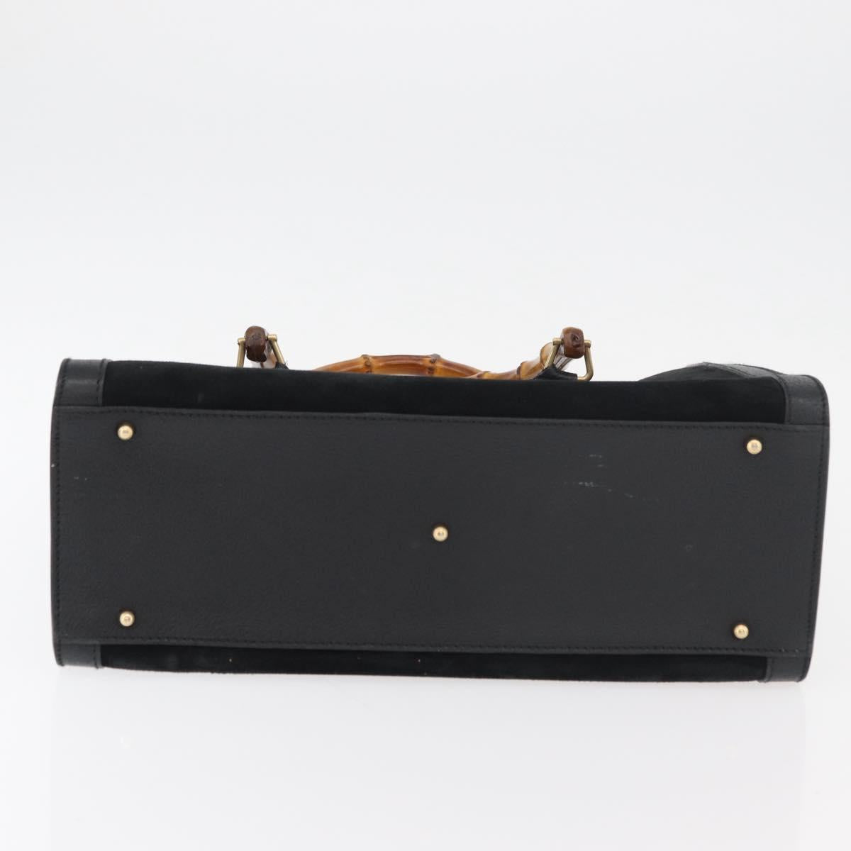 GUCCI Bamboo Hand Bag Suede Black Gold 002 0260 Auth ep14225