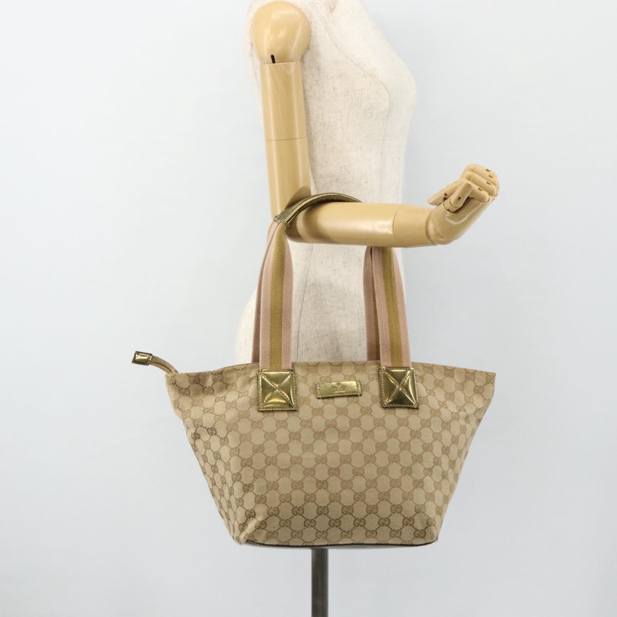 GUCCI GG Canvas Sherry Line Tote Bag Beige Gold 131230 Auth ep14230