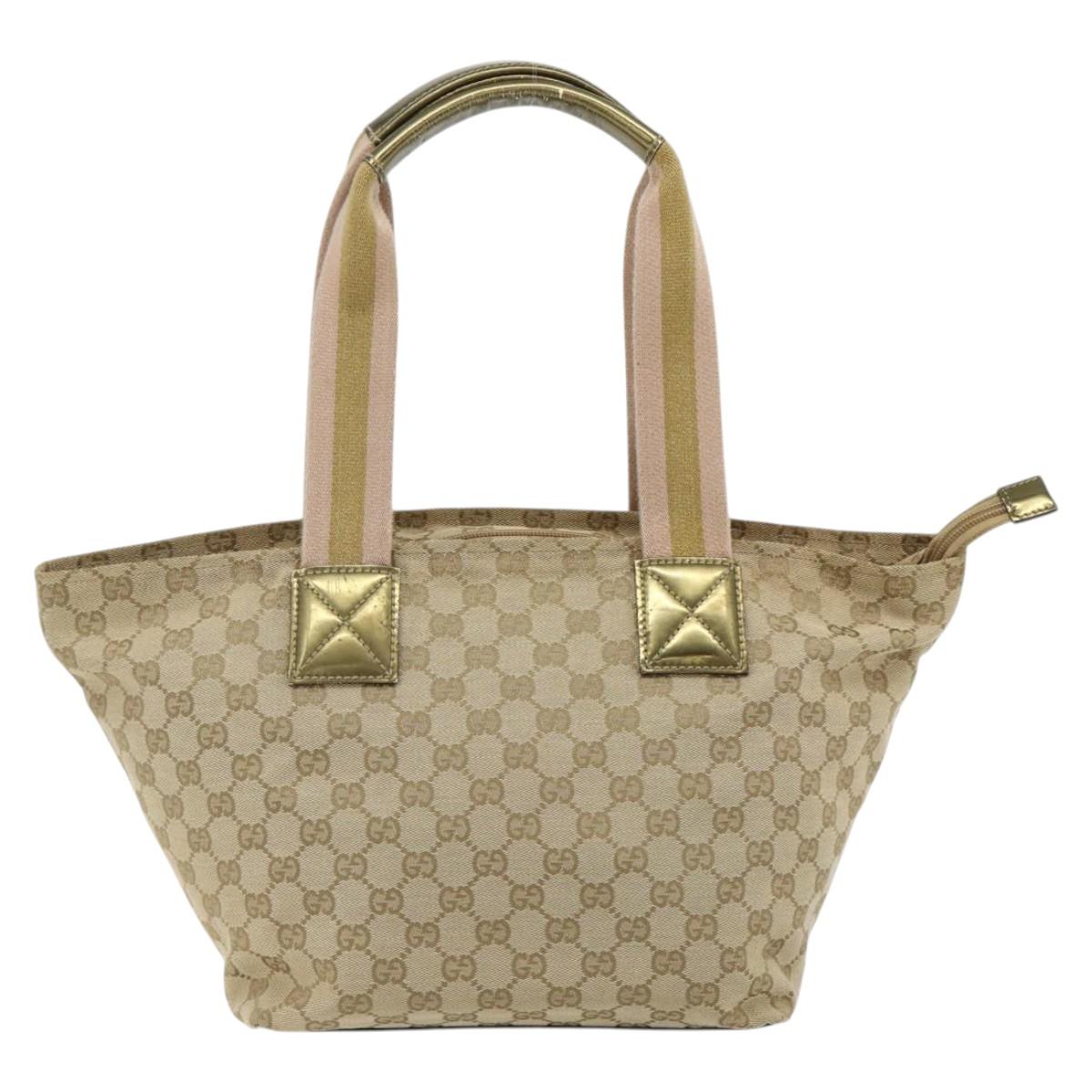 GUCCI GG Canvas Sherry Line Tote Bag Beige Gold 131230 Auth ep14230
