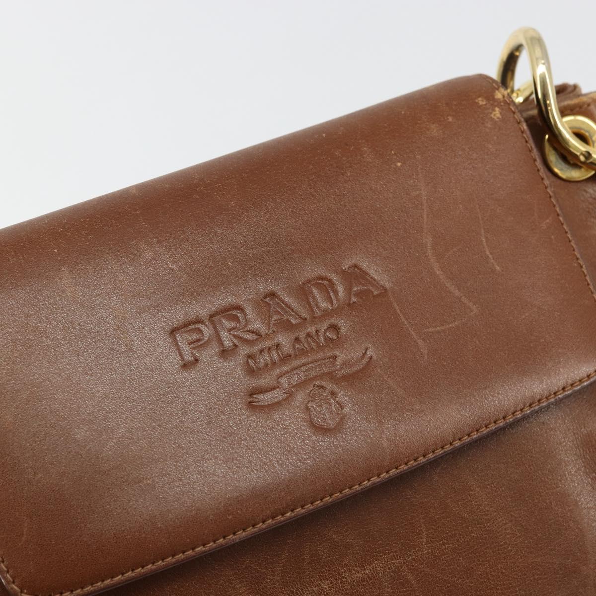 PRADA Shoulder Bag Leather Brown Gold Auth ep14232