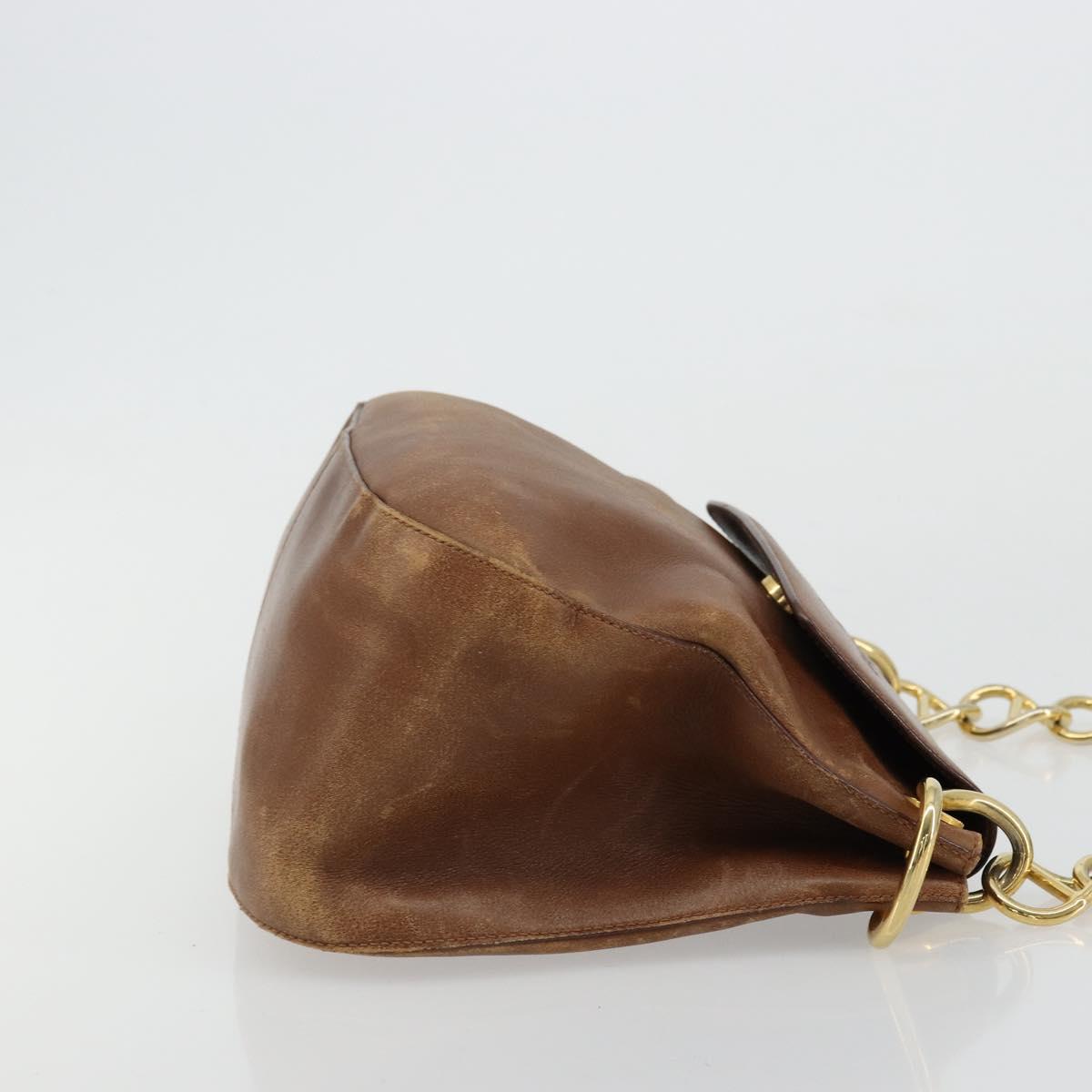 PRADA Shoulder Bag Leather Brown Gold Auth ep14232
