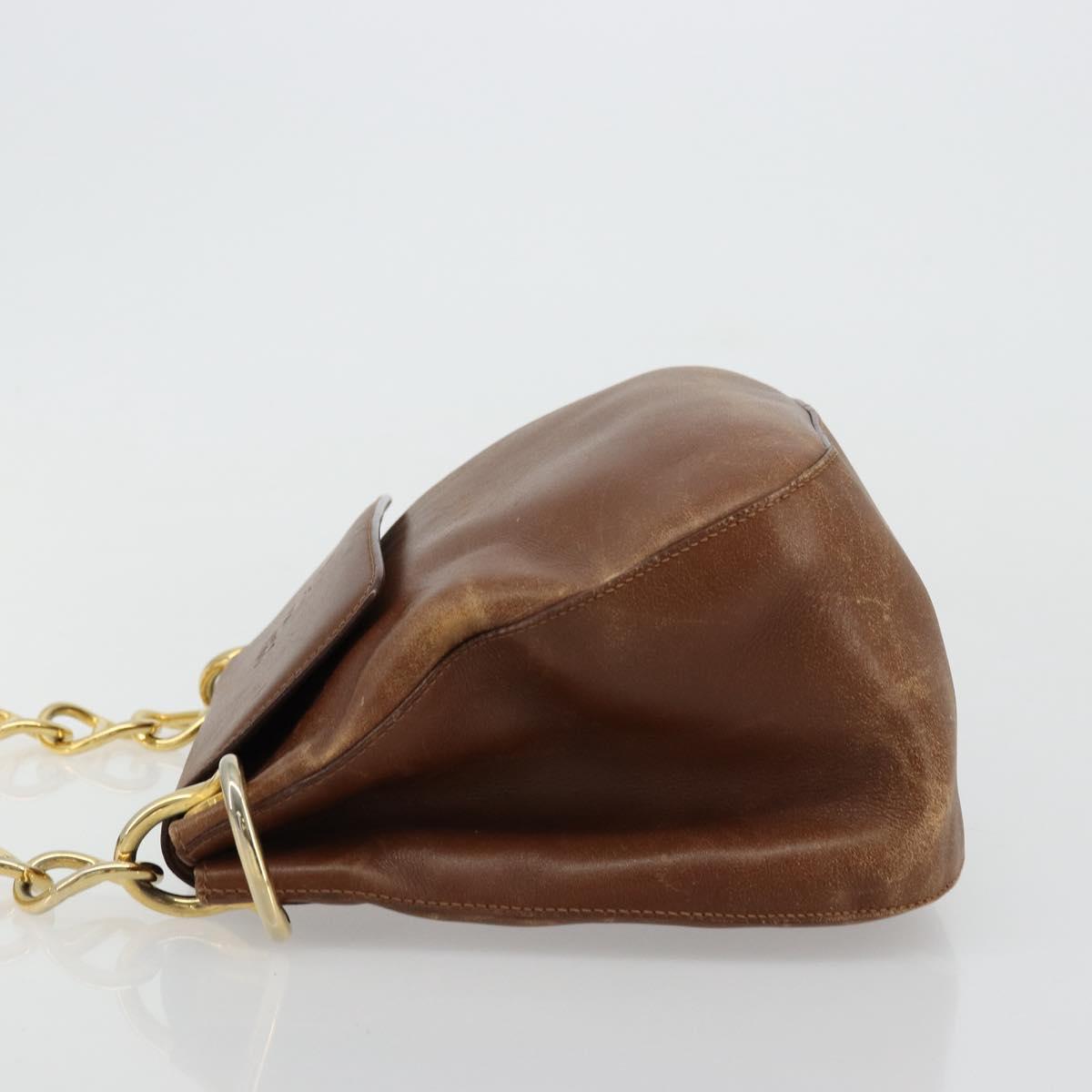 PRADA Shoulder Bag Leather Brown Gold Auth ep14232