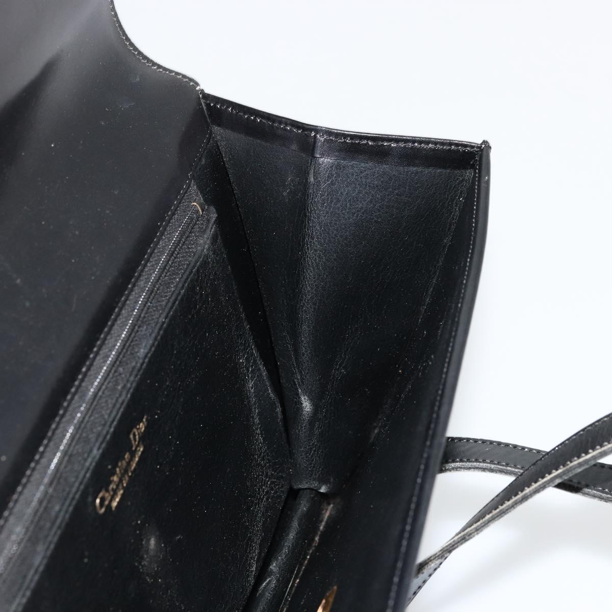 Christian Dior Hand Bag Leather Black Gold Auth ep14233