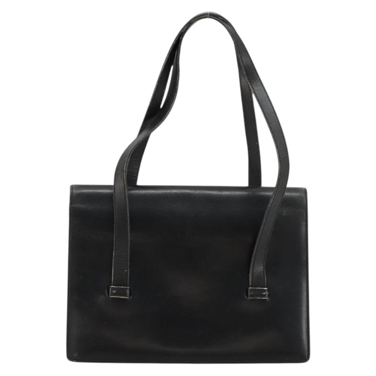 Christian Dior Hand Bag Leather Black Gold Auth ep14233
