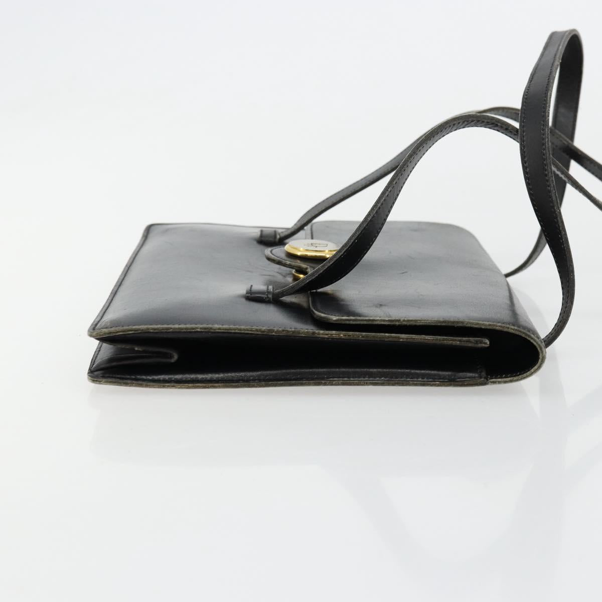 Christian Dior Hand Bag Leather Black Gold Auth ep14233