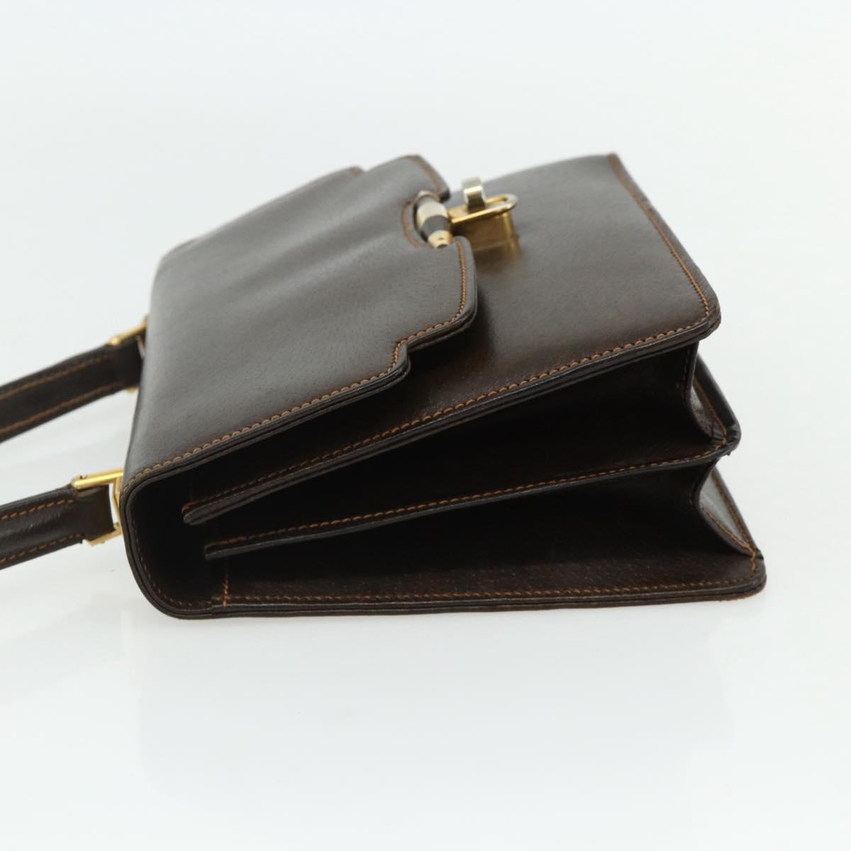 GUCCI Hand Bag Leather Brown Gold Auth ep14250