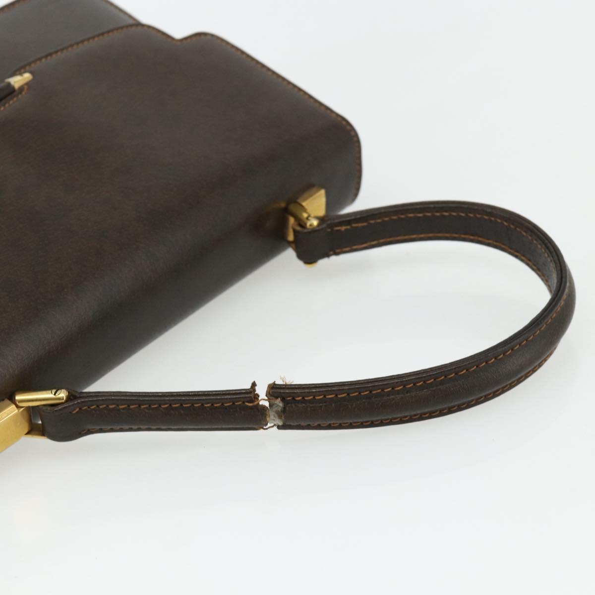 GUCCI Hand Bag Leather Brown Gold Auth ep14250