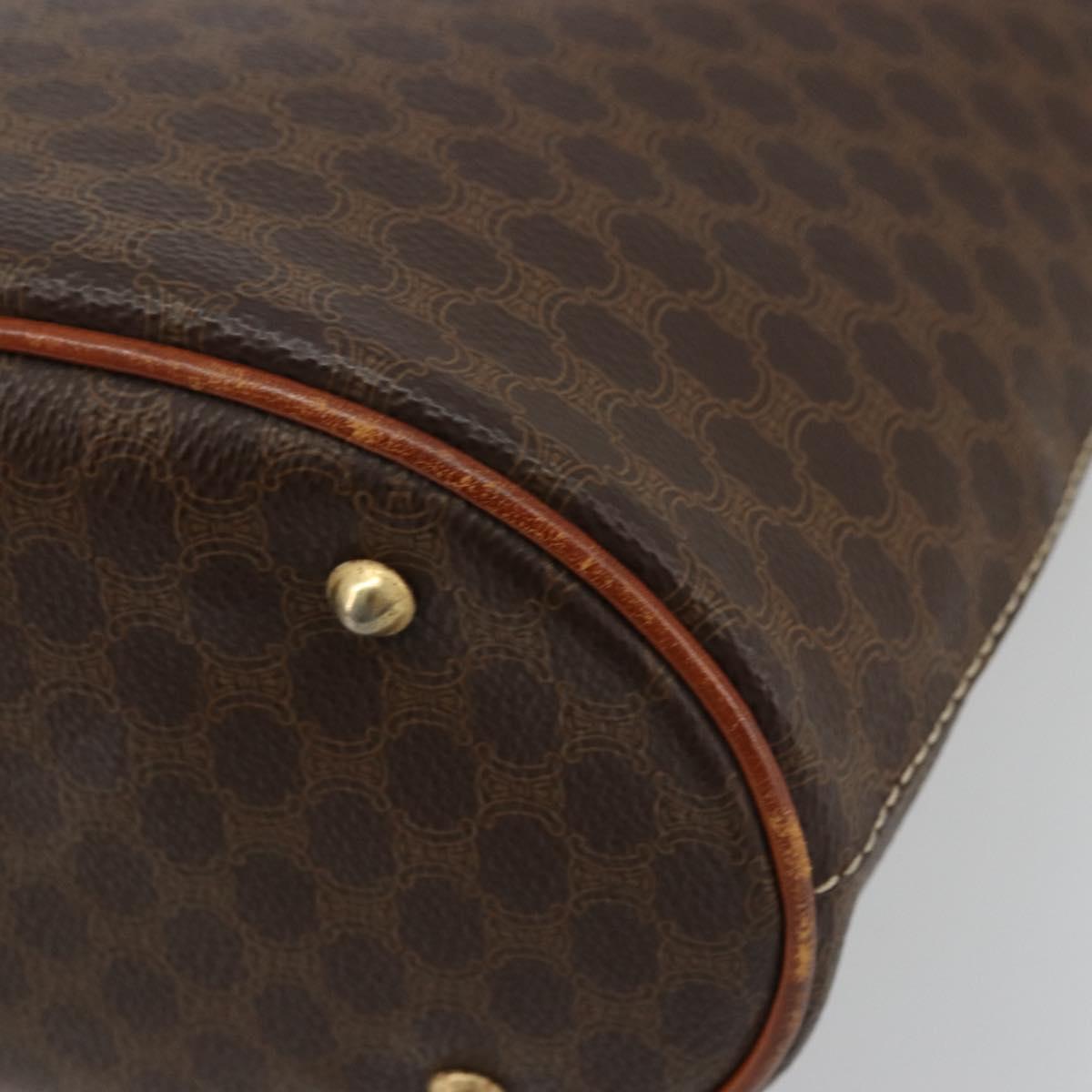 CELINE Macadam Canvas Tote Bag PVC Leather Brown Gold Auth ep14253