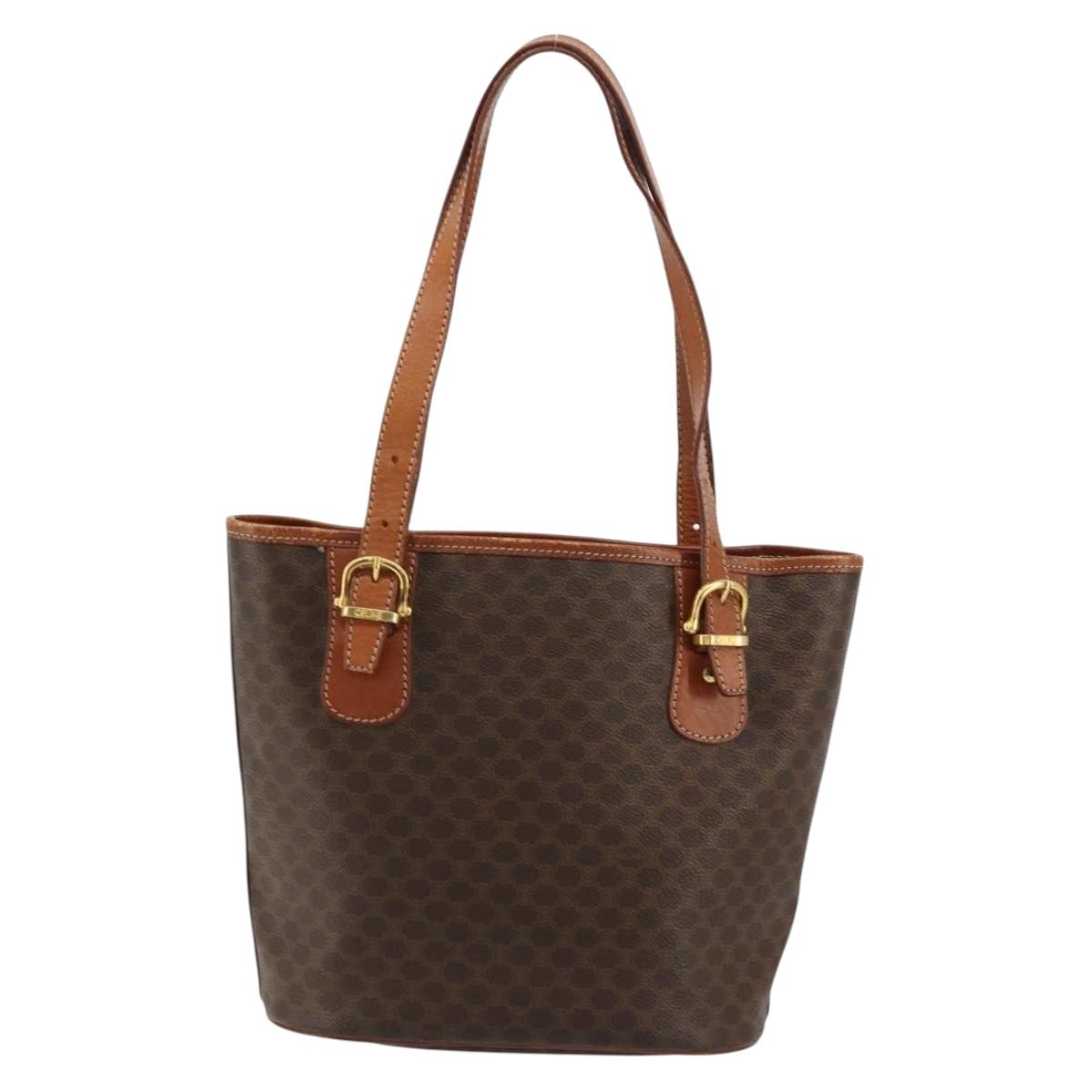 CELINE Macadam Canvas Tote Bag PVC Leather Brown Gold Auth ep14253