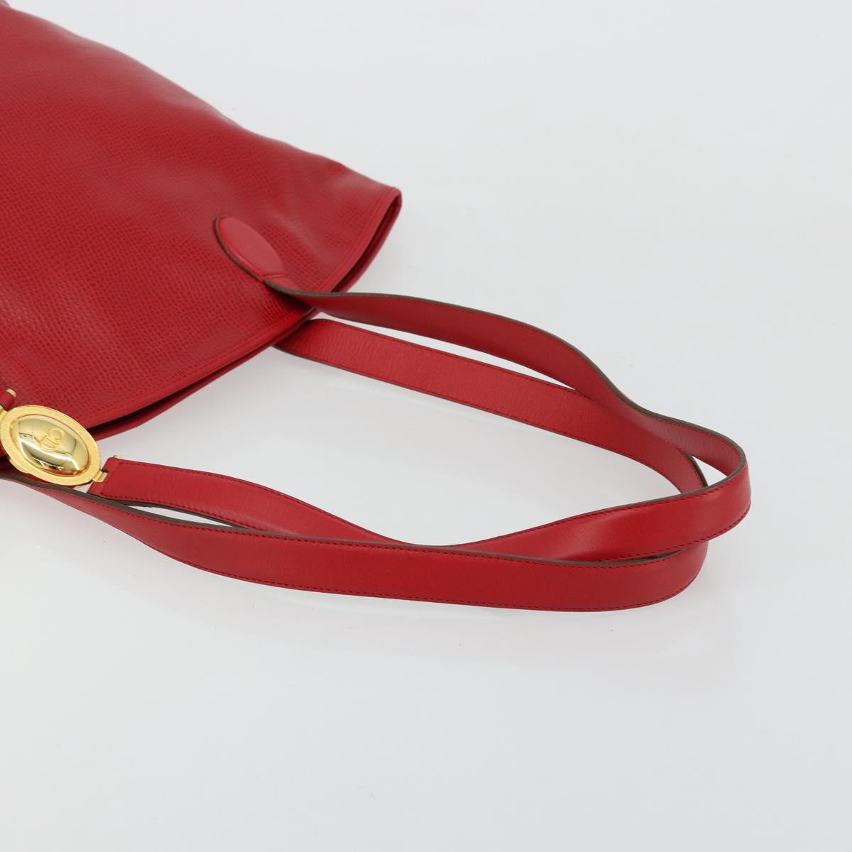 Christian Dior Tote Bag Leather Red Gold Auth ep14258