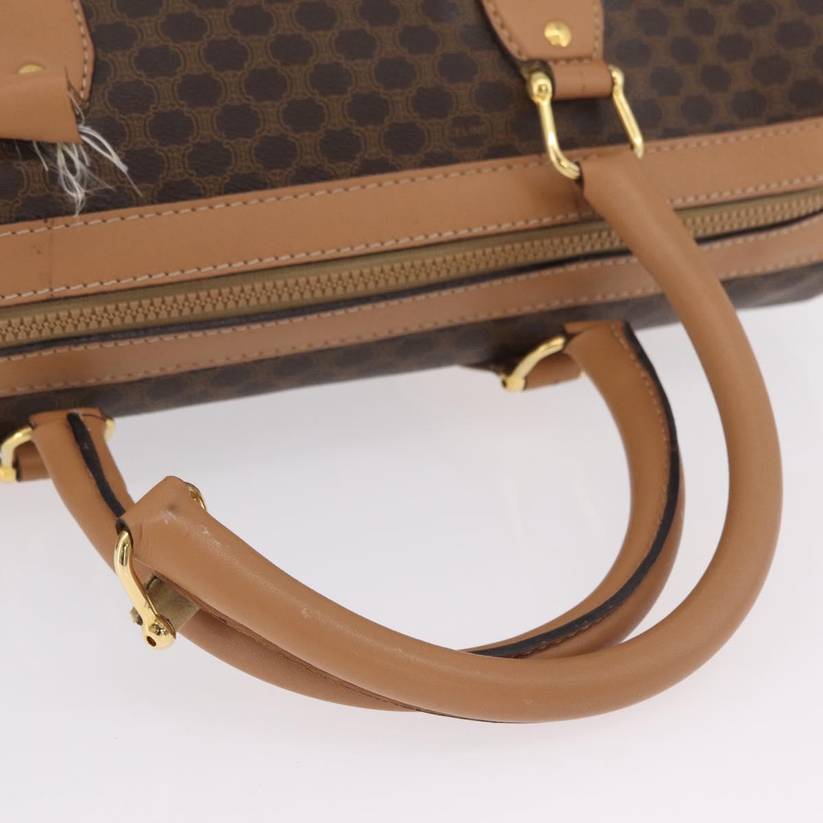 CELINE Macadam Canvas Boston Bag PVC Leather Brown Gold Auth ep14259