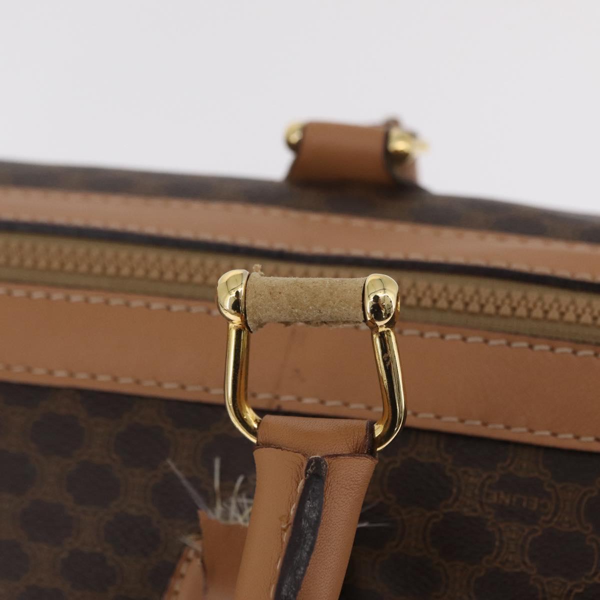 CELINE Macadam Canvas Boston Bag PVC Leather Brown Gold Auth ep14259
