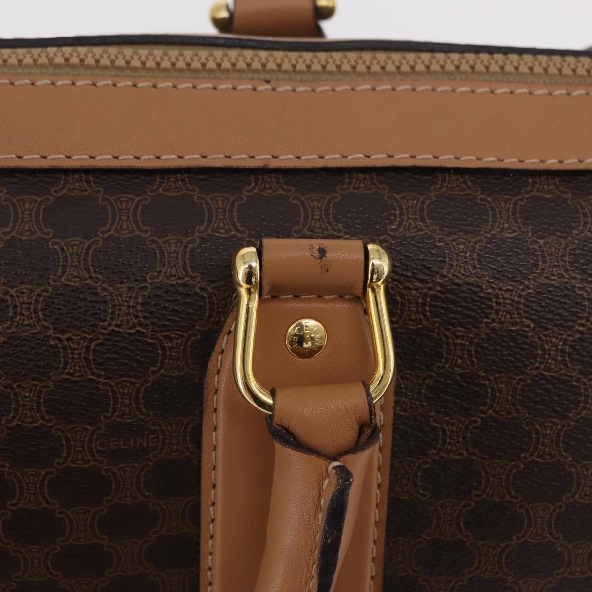 CELINE Macadam Canvas Boston Bag PVC Leather Brown Gold Auth ep14259