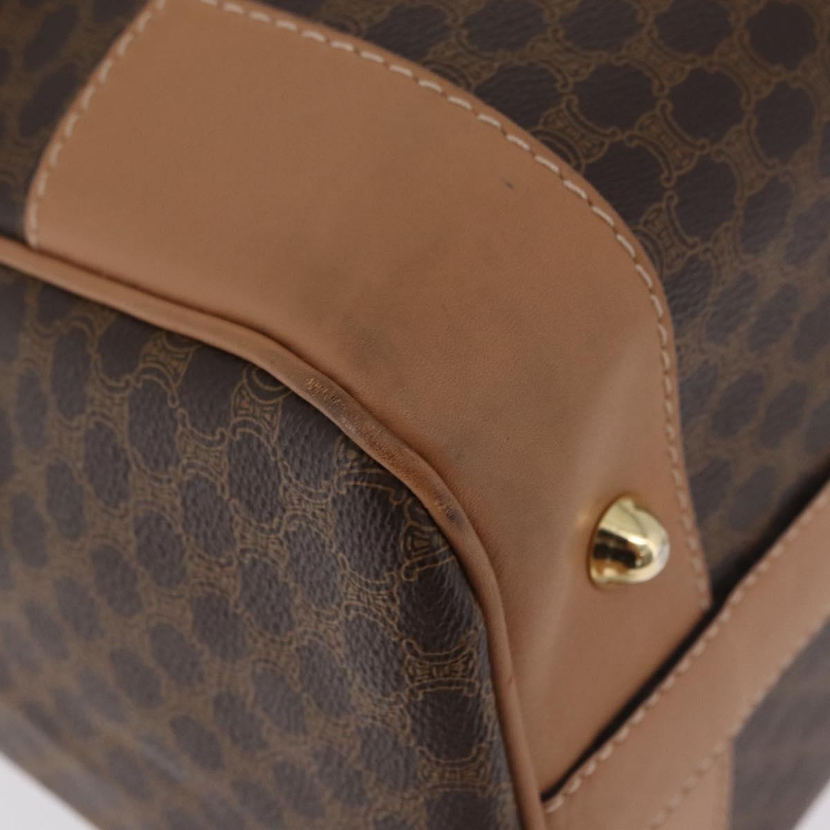 CELINE Macadam Canvas Boston Bag PVC Leather Brown Gold Auth ep14259