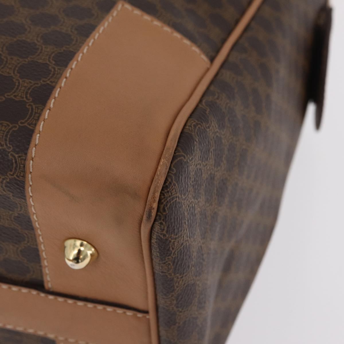 CELINE Macadam Canvas Boston Bag PVC Leather Brown Gold Auth ep14259