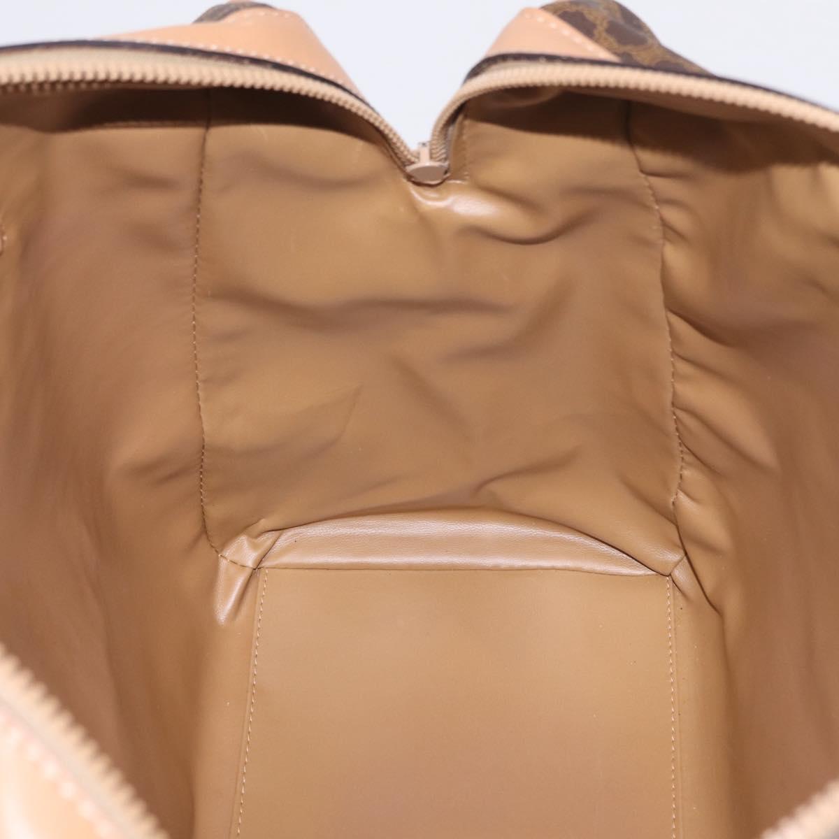 CELINE Macadam Canvas Boston Bag PVC Leather Brown Gold Auth ep14259