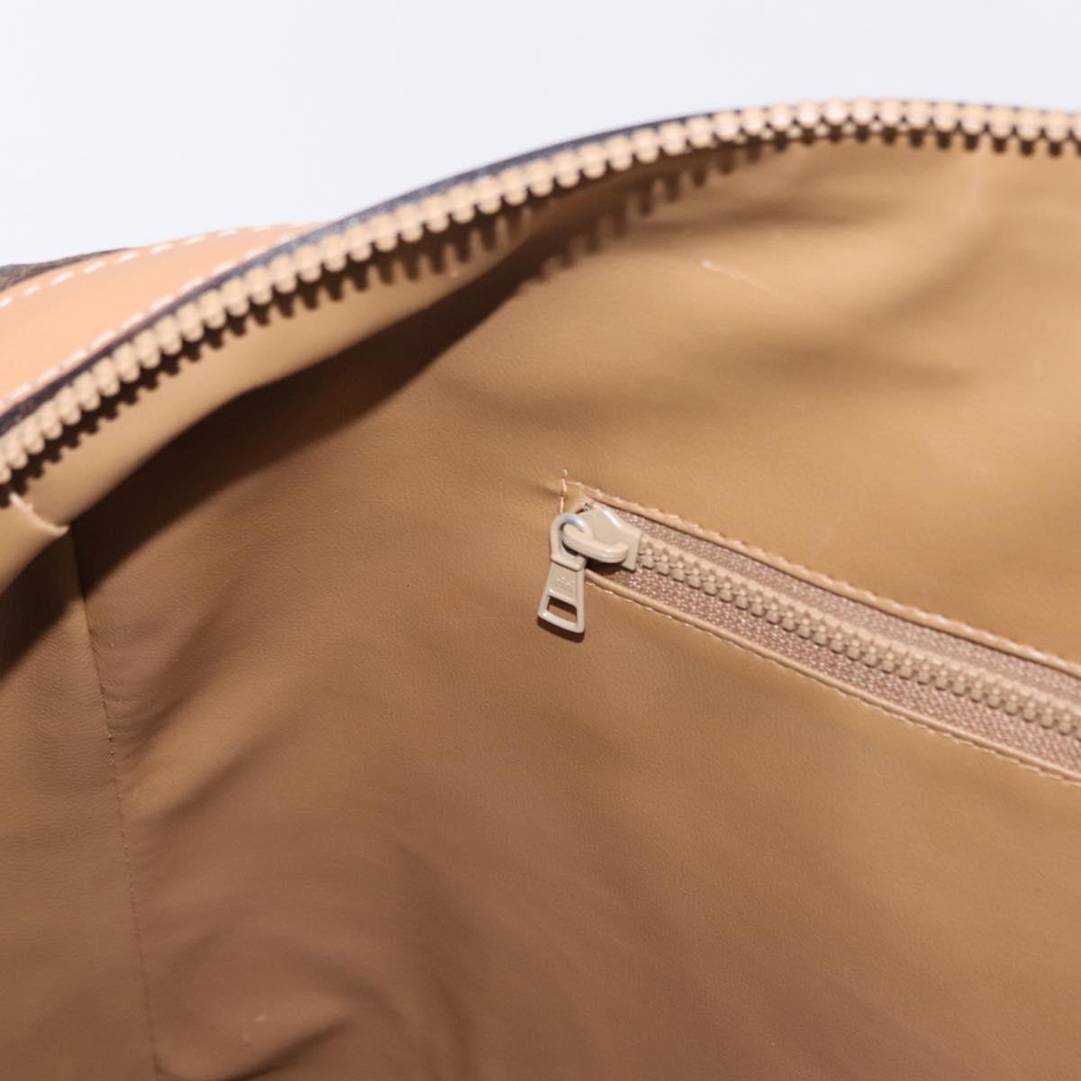 CELINE Macadam Canvas Boston Bag PVC Leather Brown Gold Auth ep14259