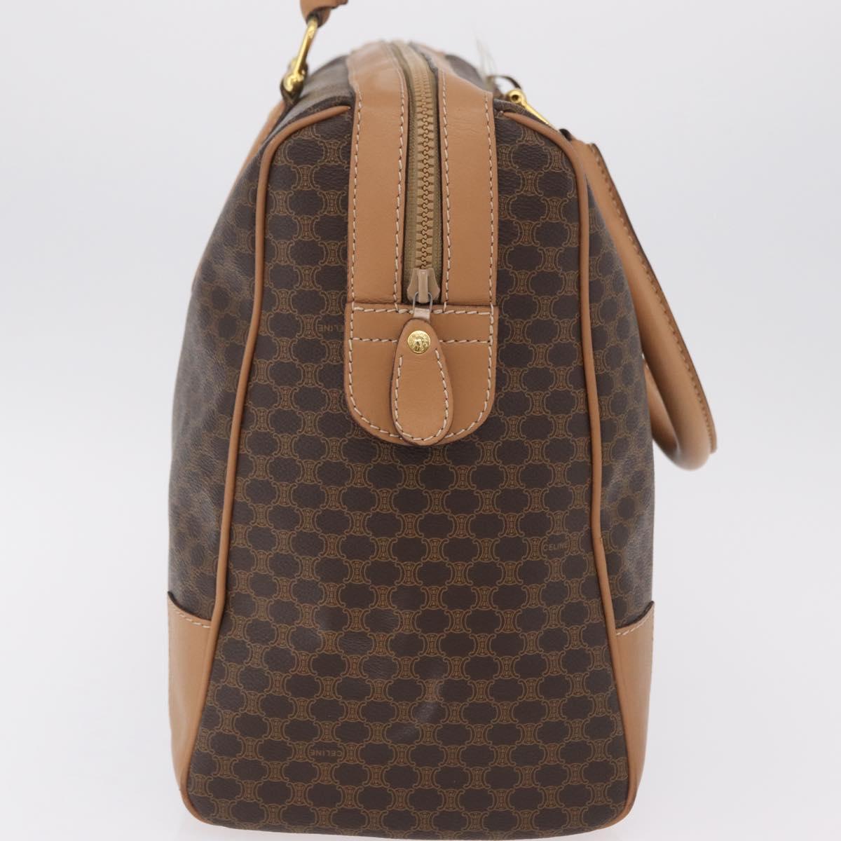 CELINE Macadam Canvas Boston Bag PVC Leather Brown Gold Auth ep14259