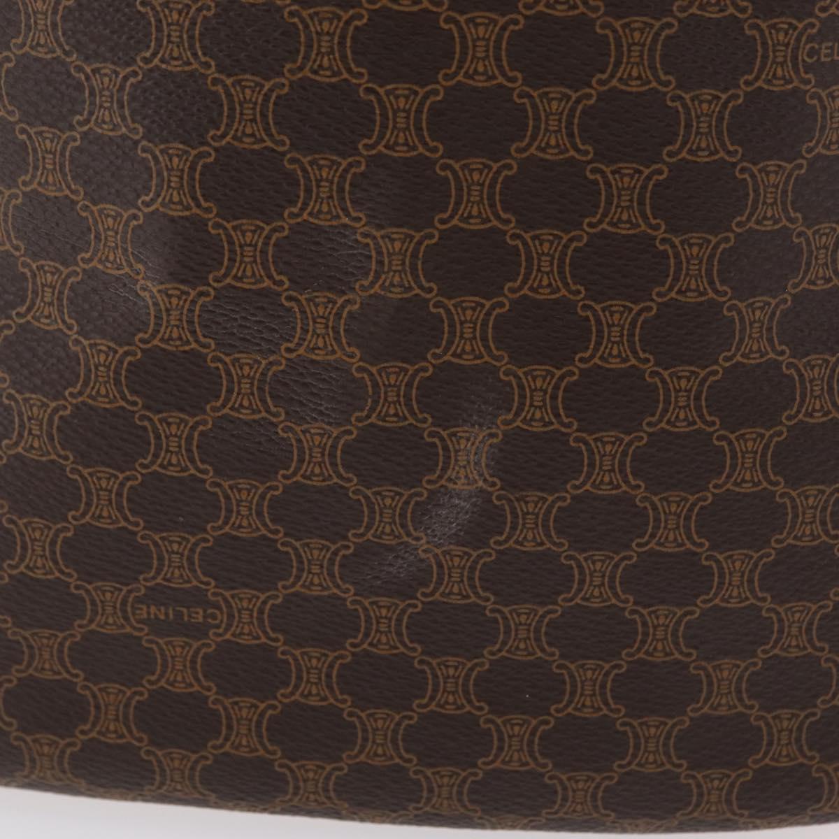 CELINE Macadam Canvas Boston Bag PVC Leather Brown Gold Auth ep14259