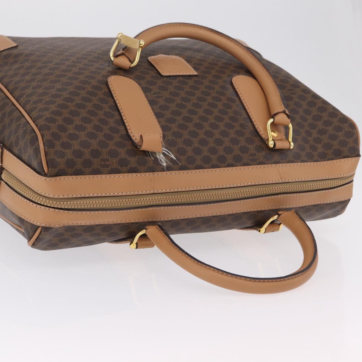 CELINE Macadam Canvas Boston Bag PVC Leather Brown Gold Auth ep14259